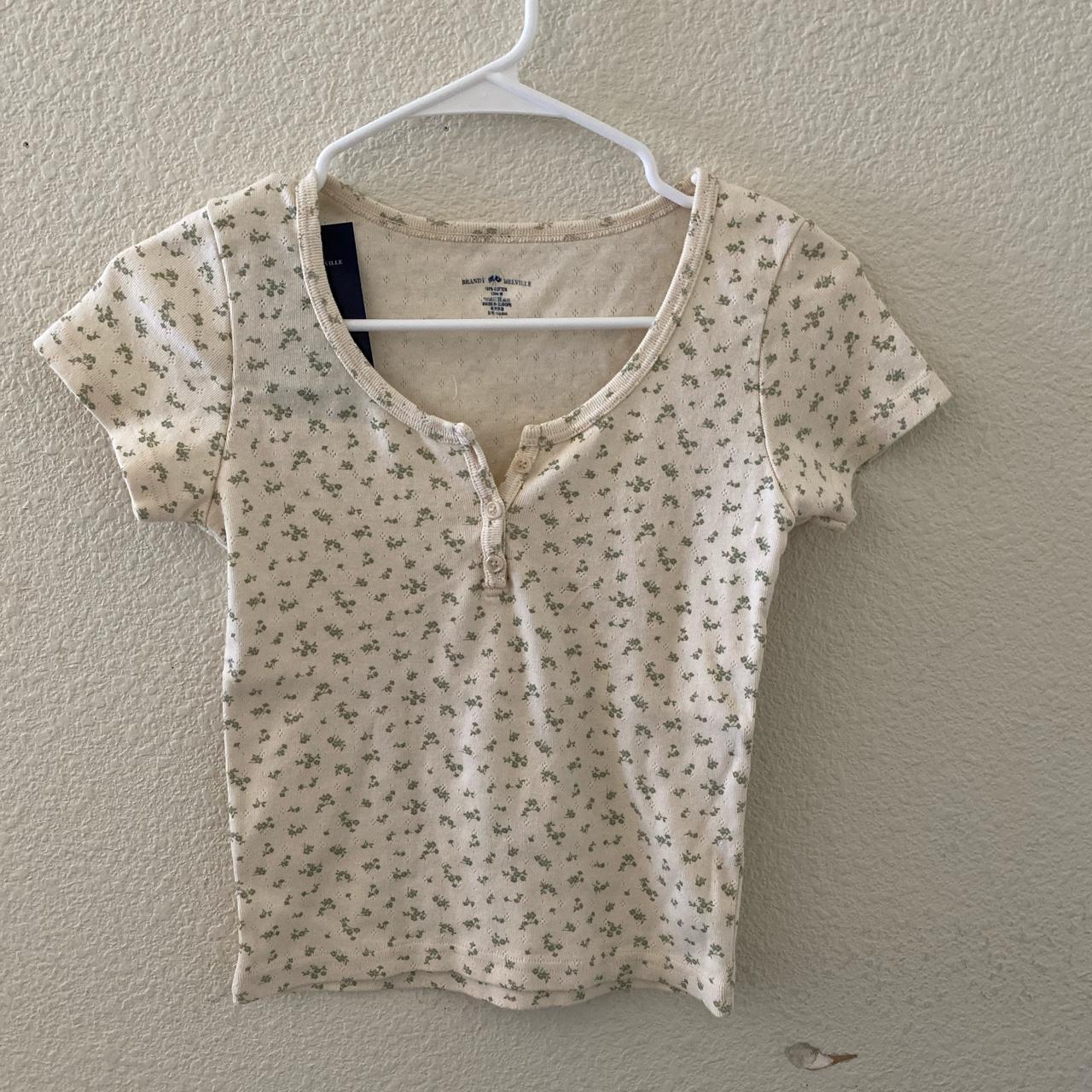 Brandy melville floral Zelly 3 button eyelet top Depop