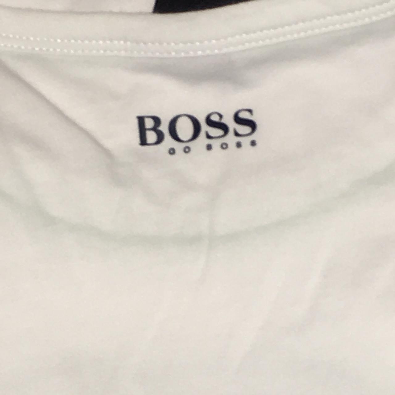 hugo boss t-shirt white with navy blue graphic size... - Depop