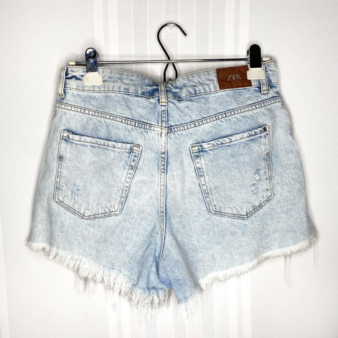 ZARA High Rise Button Fly Ripped Fringe Jean Shorts.... - Depop