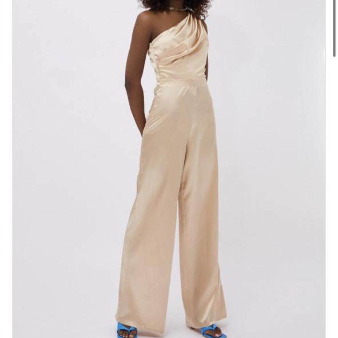 First Distraction The Label Petite Satin Jumpsuit With Twist Front And  Cut-out In Champagne