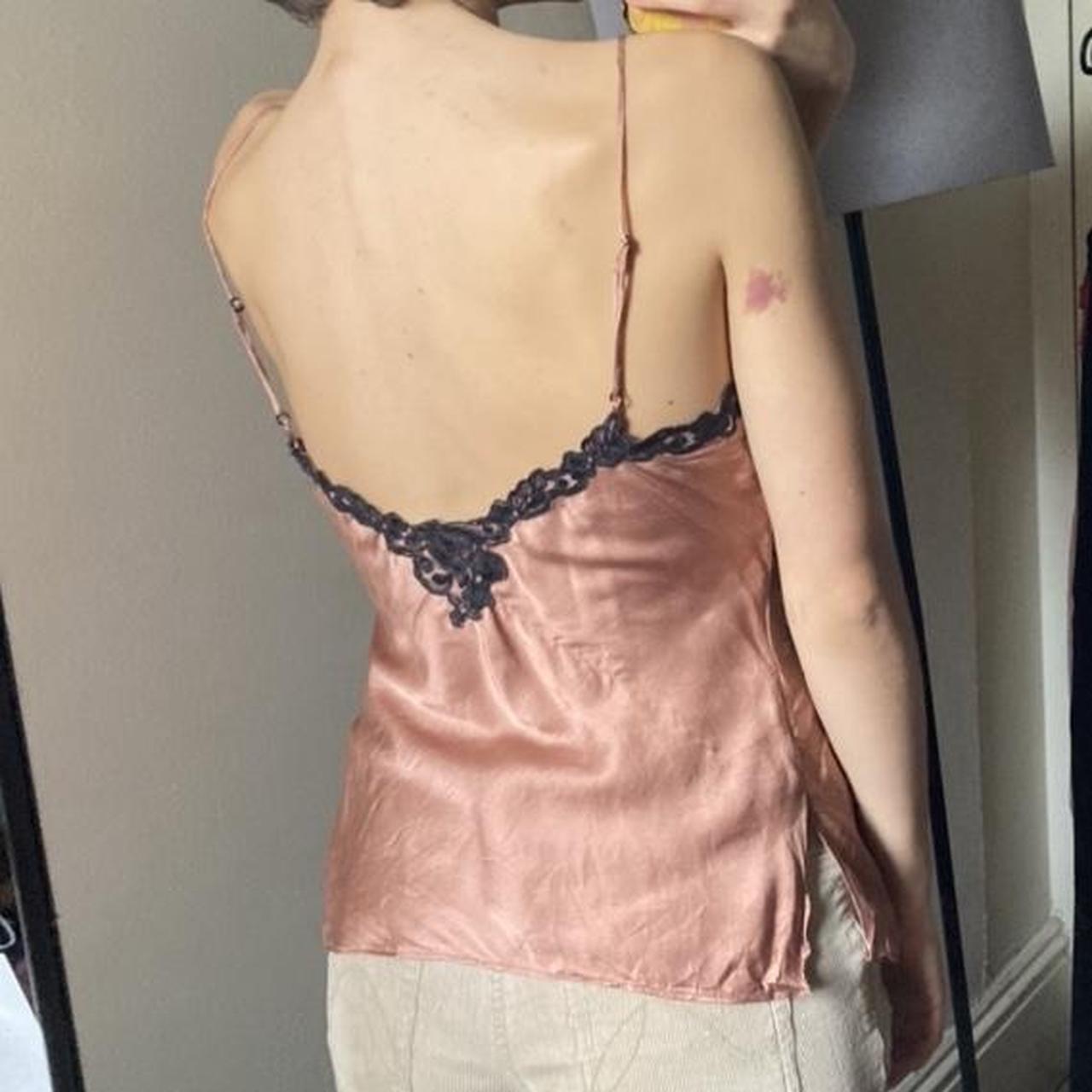 Stunning Pink Vintage Silk Slip Top With Lace Depop