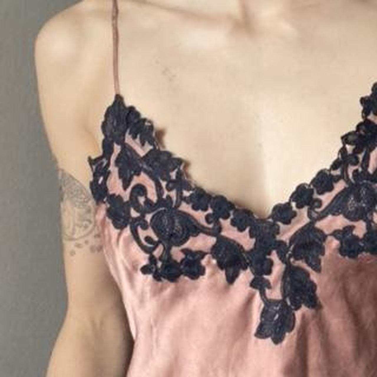 Stunning Pink Vintage Silk Slip Top With Lace Depop