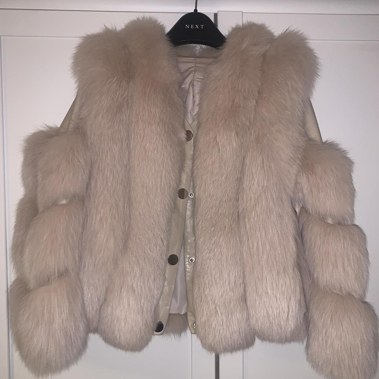 Fox fur coat with leather panelling Would fit a size... - Depop