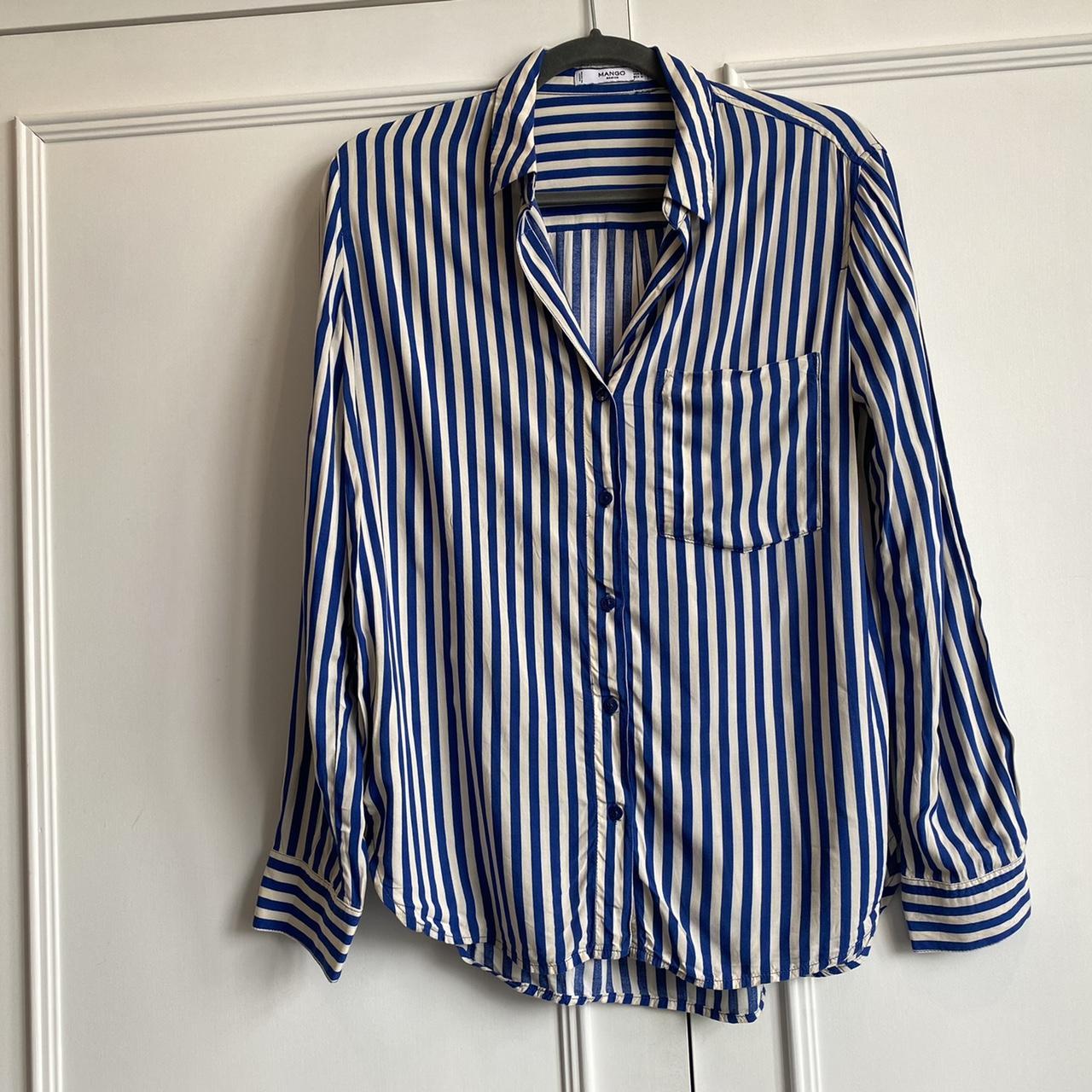 Women's White and Blue Shirt | Depop