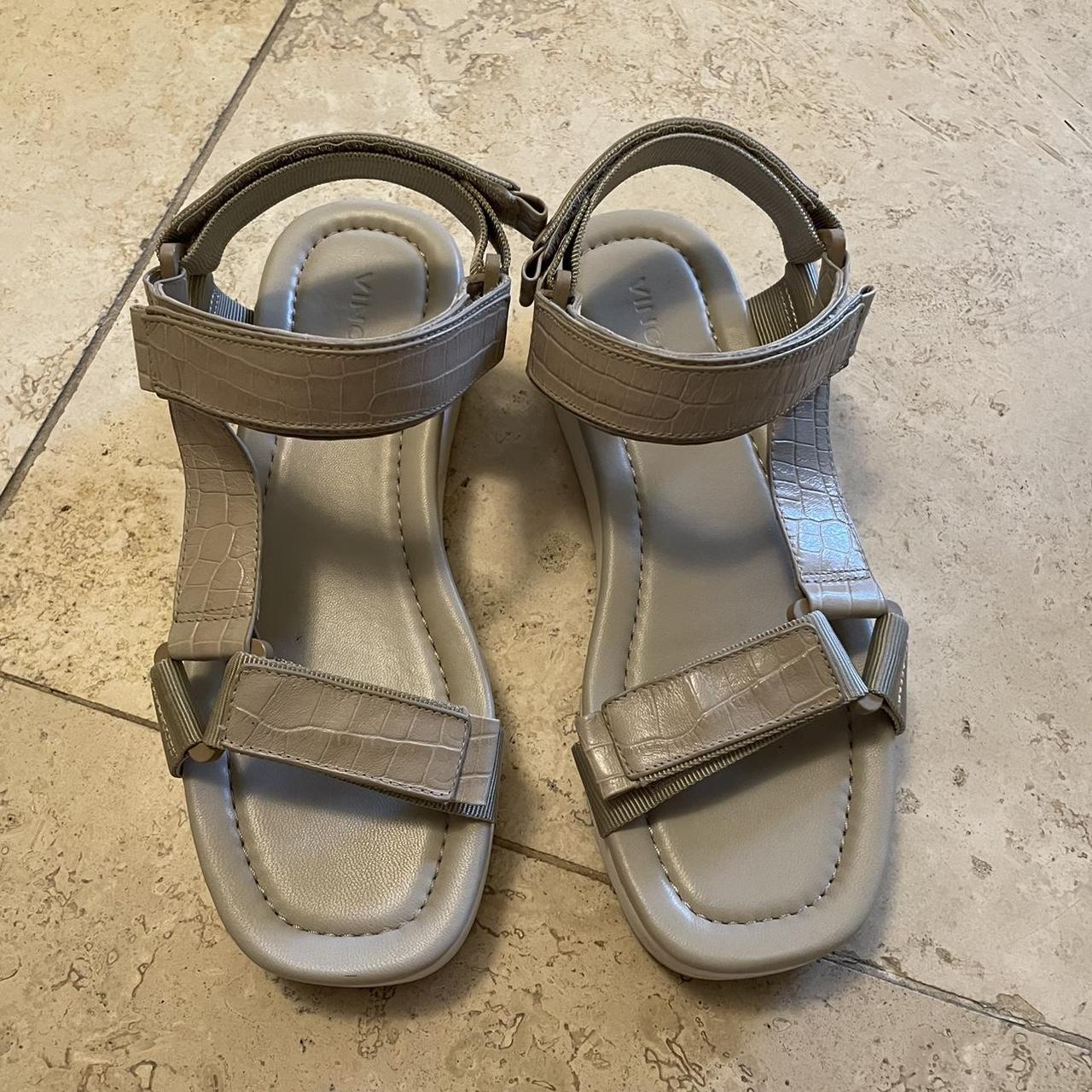Vince Carver sandals. Gray leather with croc emboss... - Depop