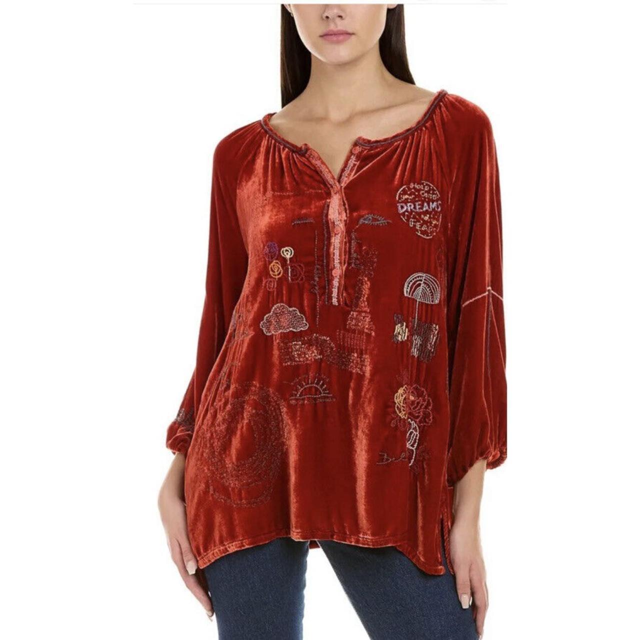 Johnny popular Was Zuri Silk-Blend Blouse Women's top velour red size S