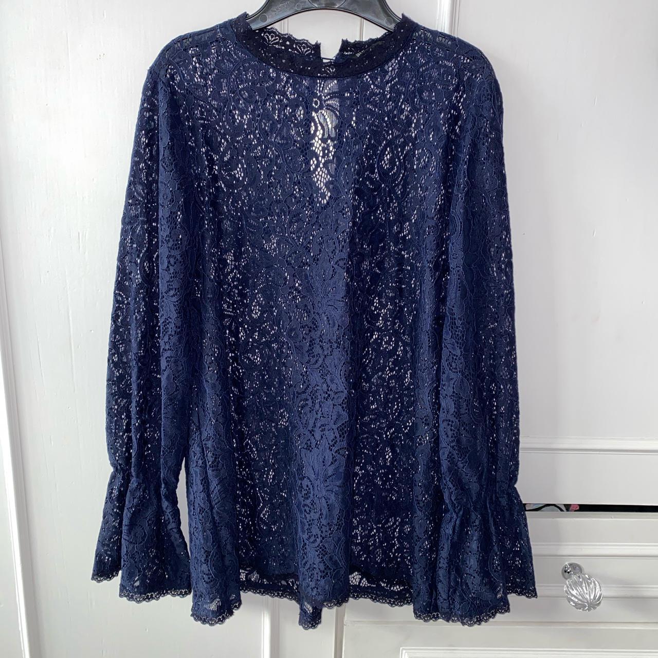 Zara navy lace blouse Hardly worn #zara... - Depop