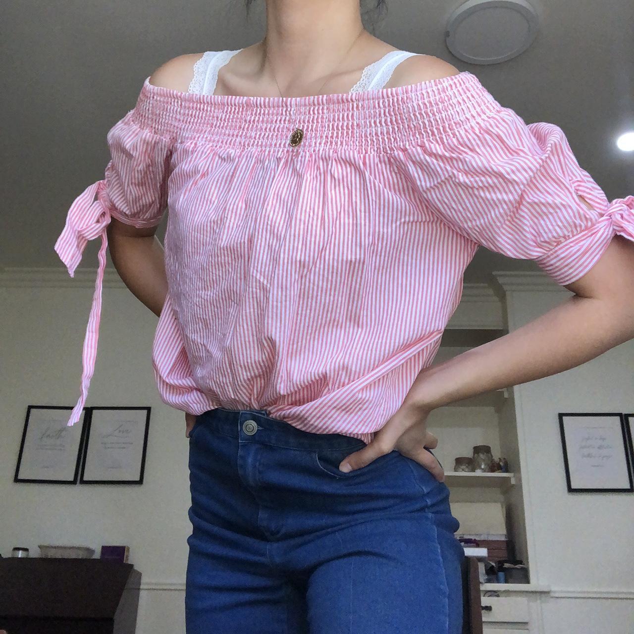 Product Image 1 - Pink & white striped off-the-shoulder