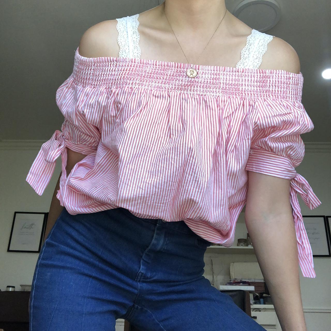 Product Image 2 - Pink & white striped off-the-shoulder