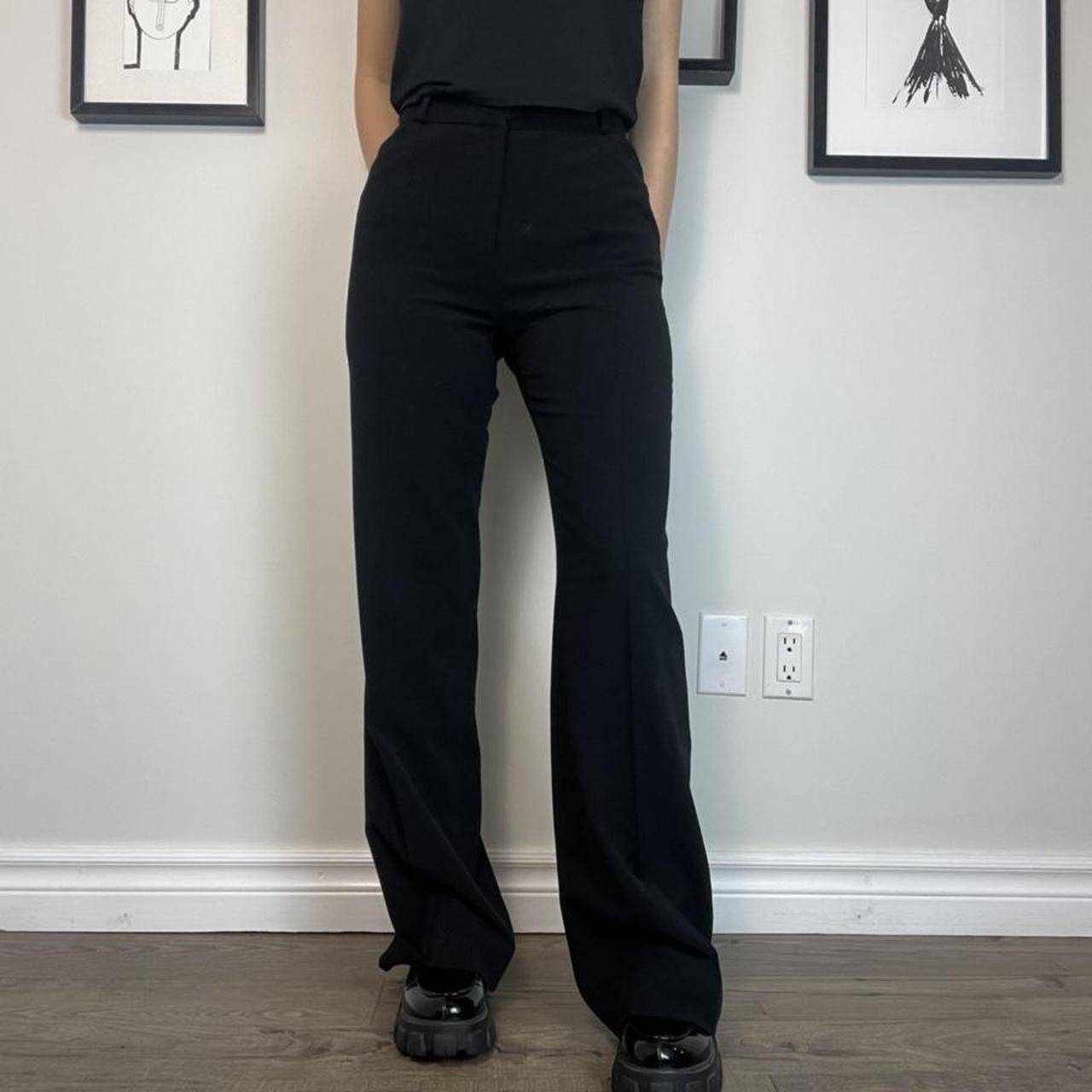 vintage black flared trousers/dress pants a perfect... - Depop