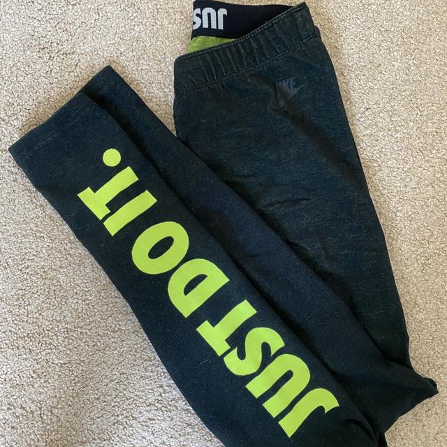 Nike long leggings Neon yellow 'just do it' Size - Depop