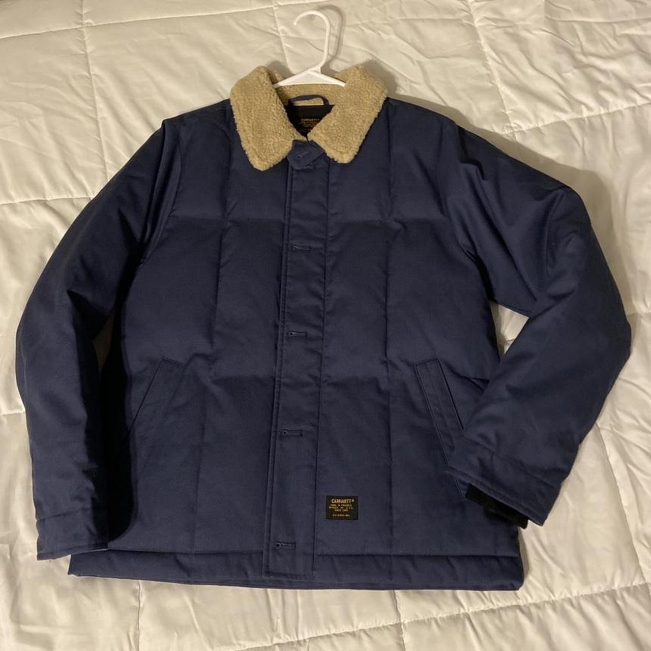 Carhartt WIP Jacket Navy blue mens XS never worn -... - Depop