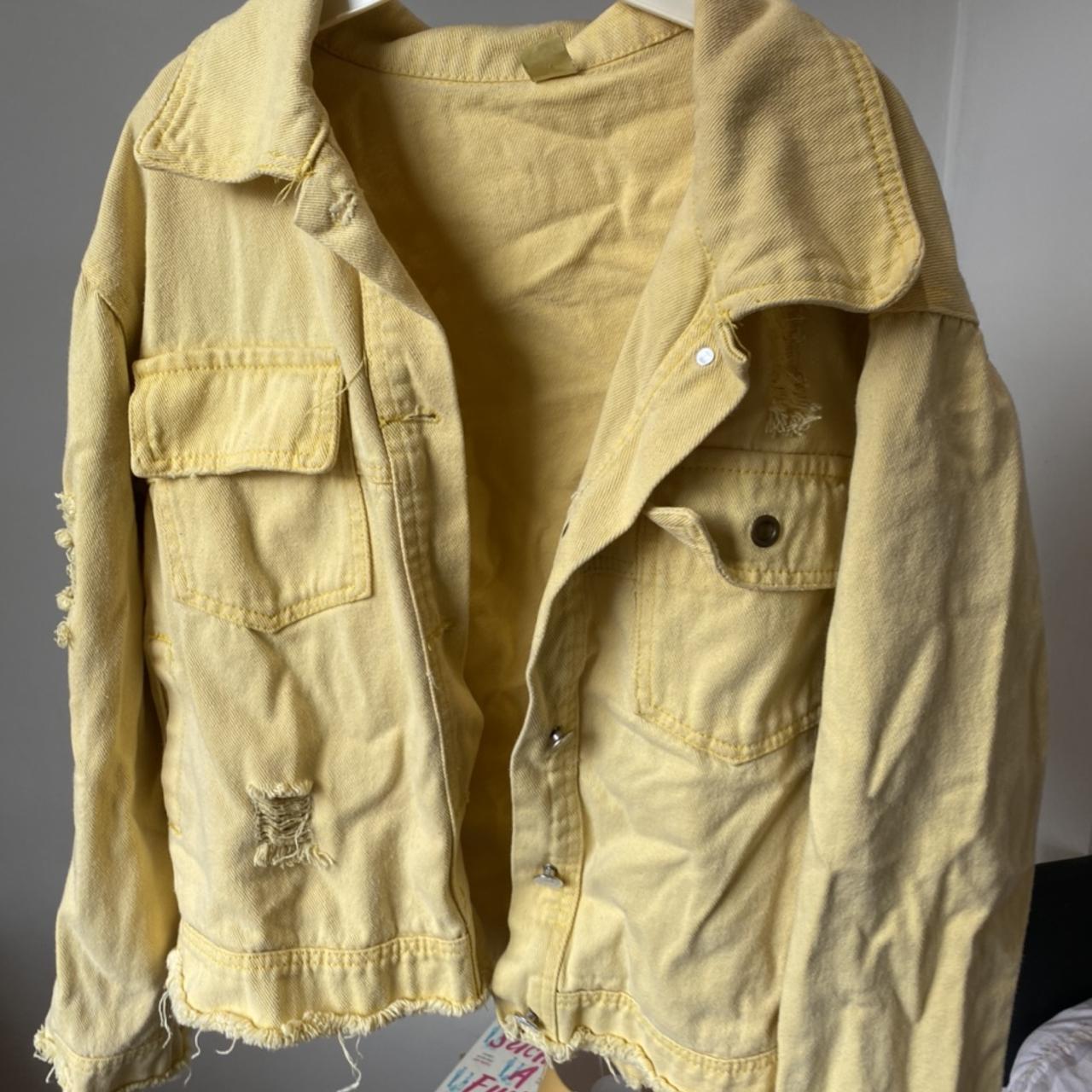 Yellow ripped denim on sale jacket