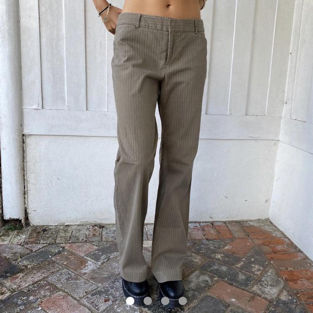 SOLD gap beige/ light brown pinestripe trousers,... Depop