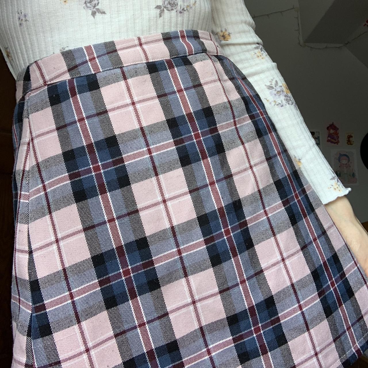 cute pink plaid skirt from primark size: UK 6... - Depop