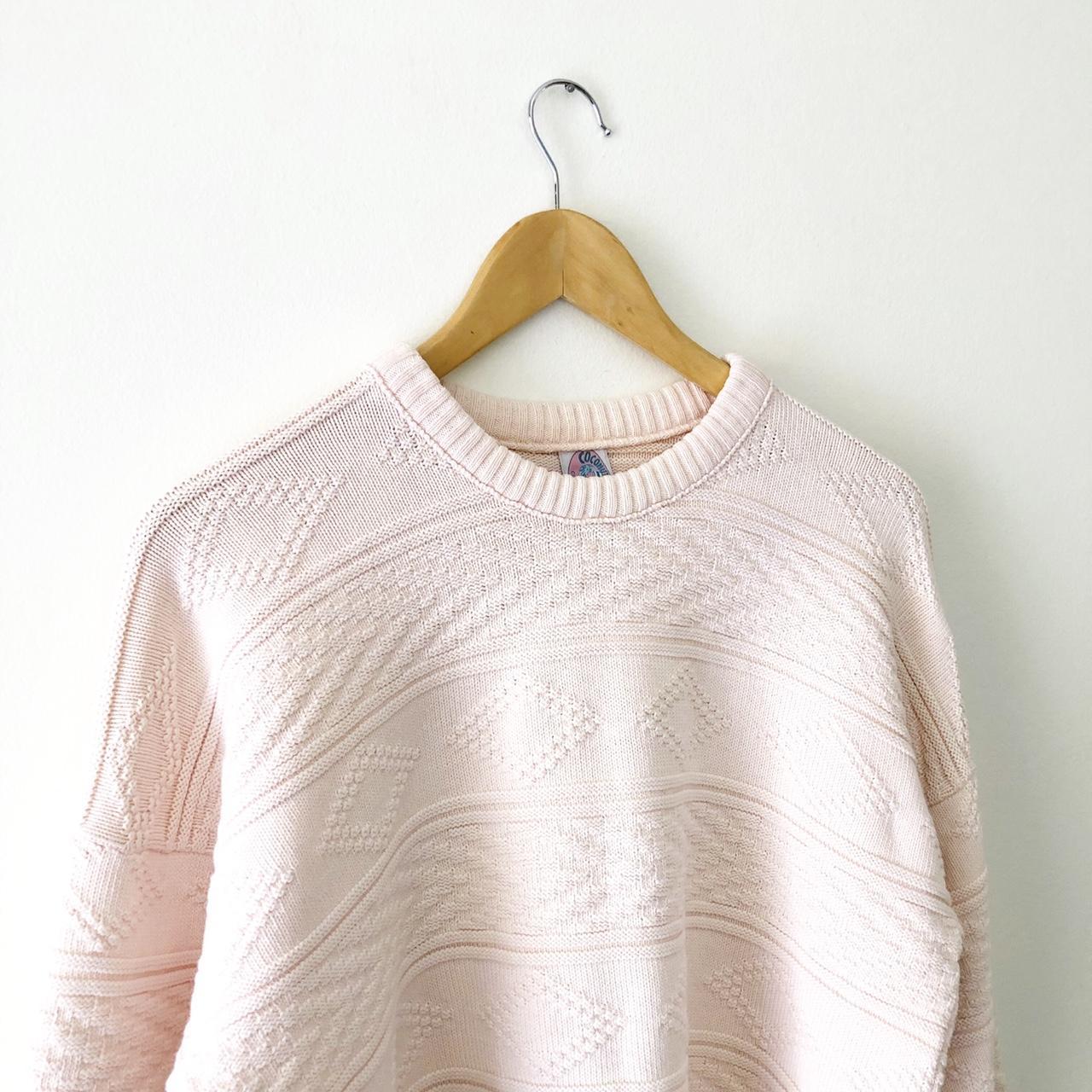 90s pale pink textured knit sweater. Fits like a... - Depop