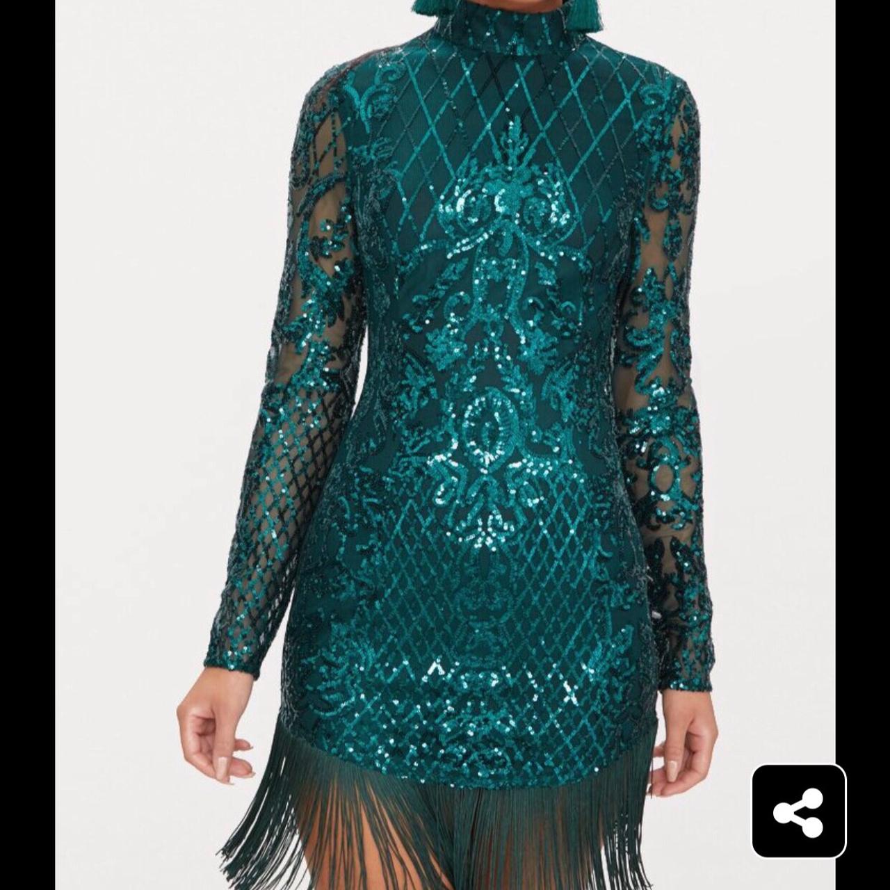 green sequin tassel dress