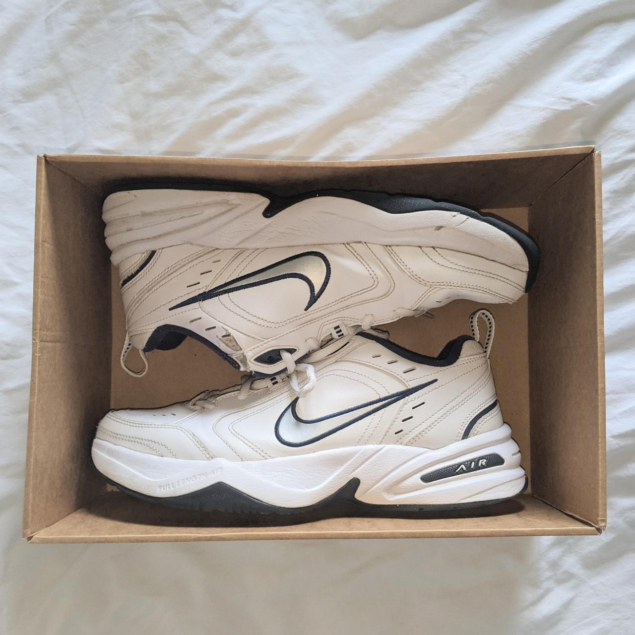 Size 8 white Nike air monarch trainers not bad... - Depop