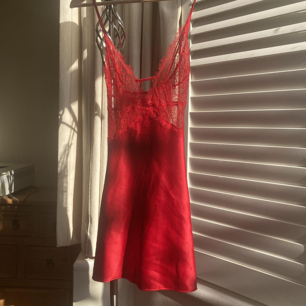 Victorias Secret Red Silk Lace Front Slip In Size Depop 1975