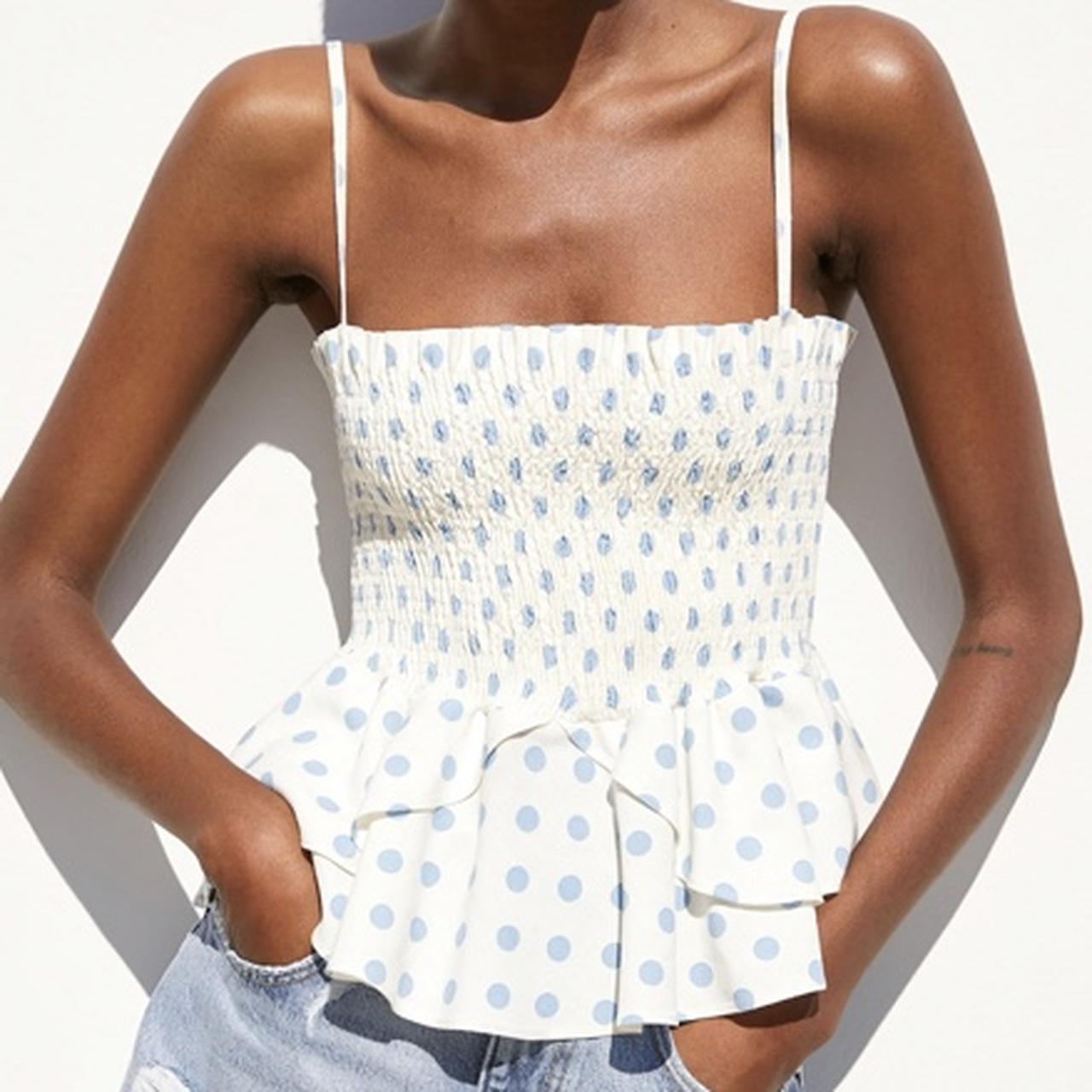 Zara polka dot ruffle top Size S zara zaratop... Depop