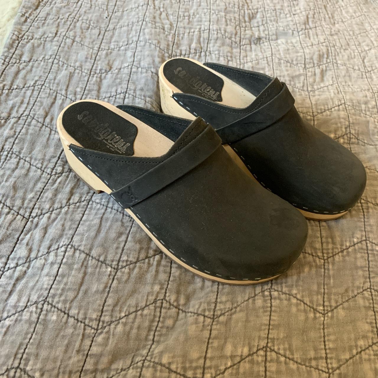 Sandgrens black suede clogs, excellent condition,... - Depop