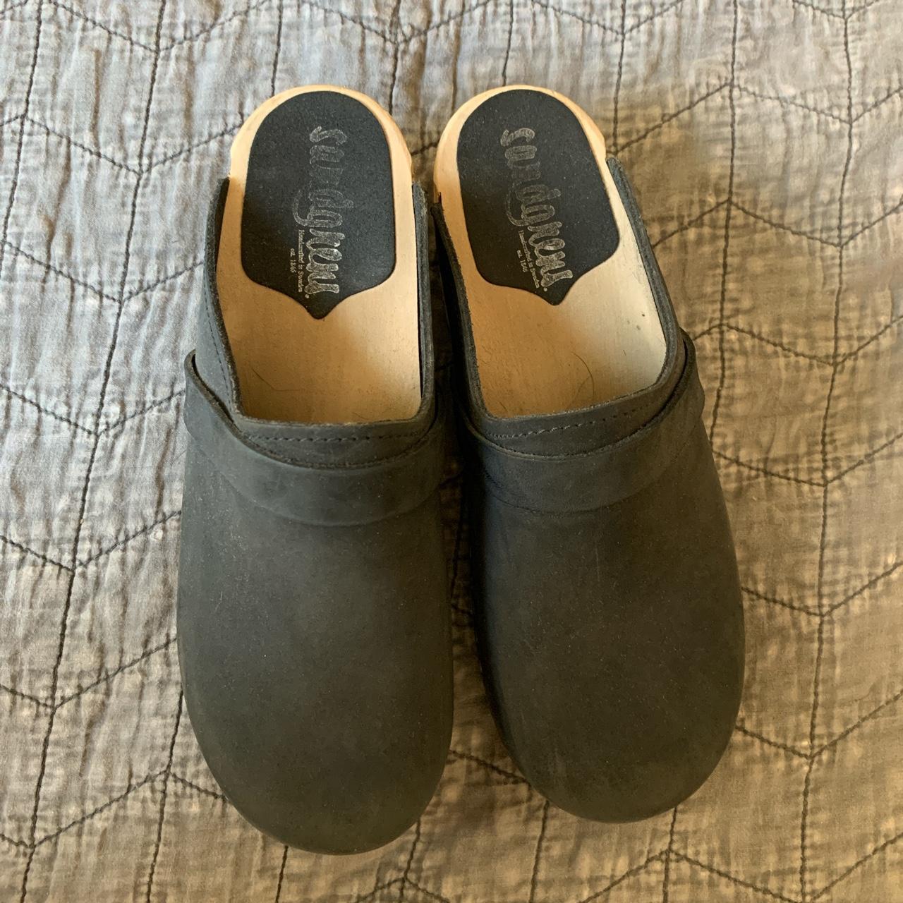 Sandgrens black suede clogs, excellent condition,... - Depop