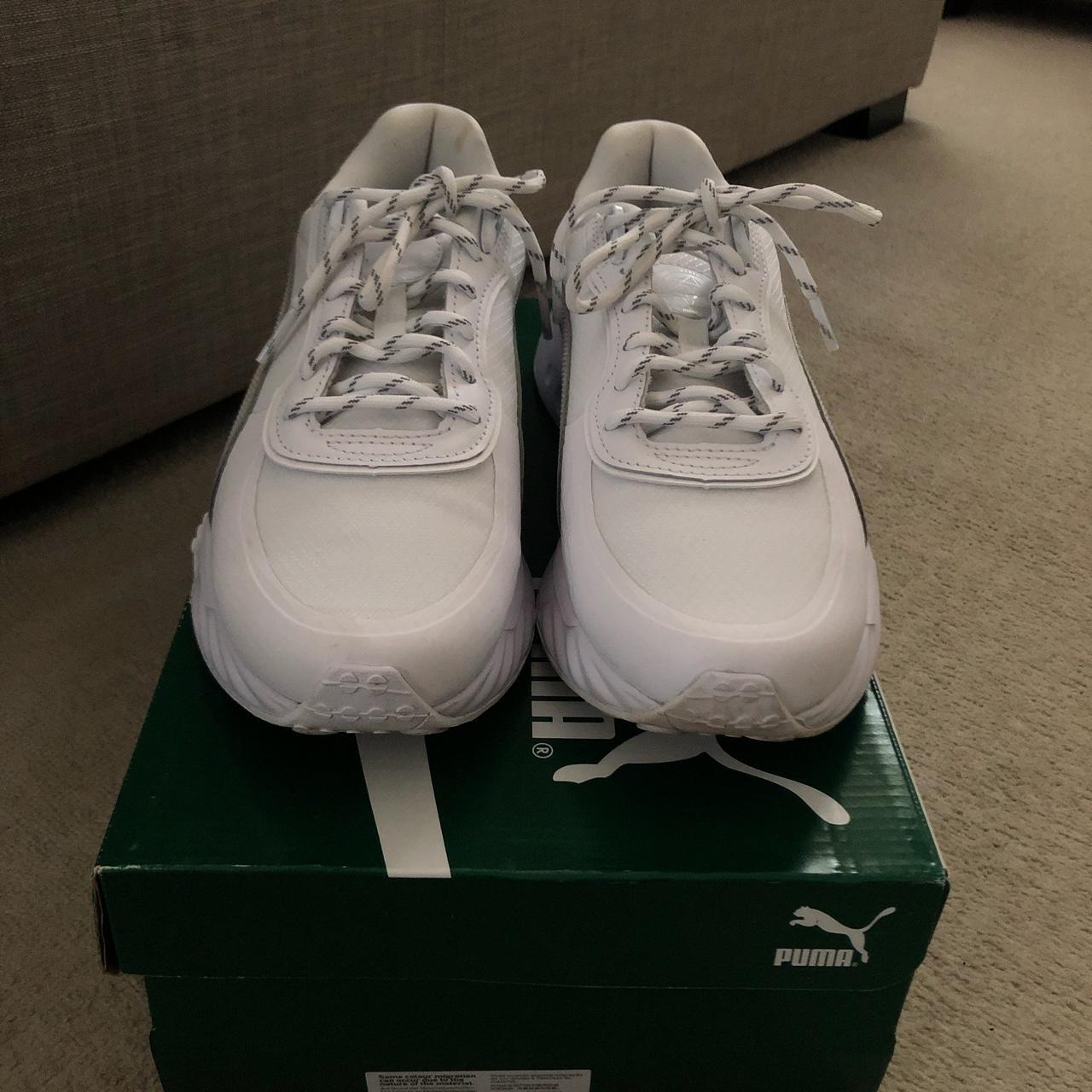 White puma trainers, size 5.5. Worn once - Depop