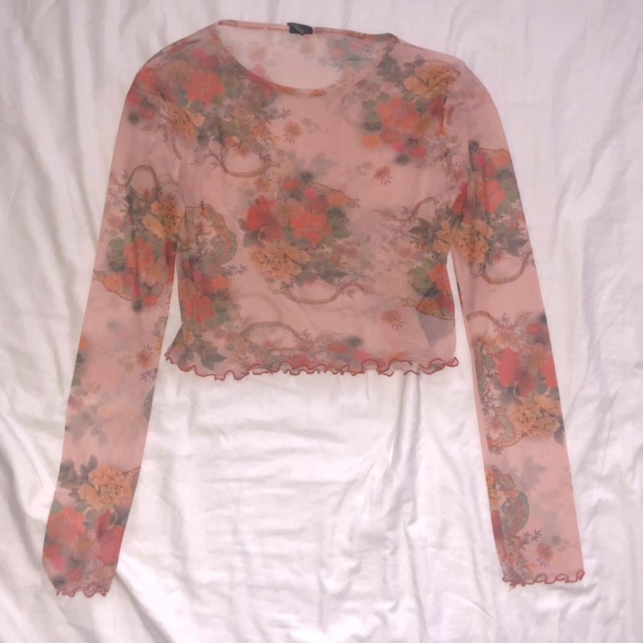 urban outfitters mesh top with dragon and flower... Depop