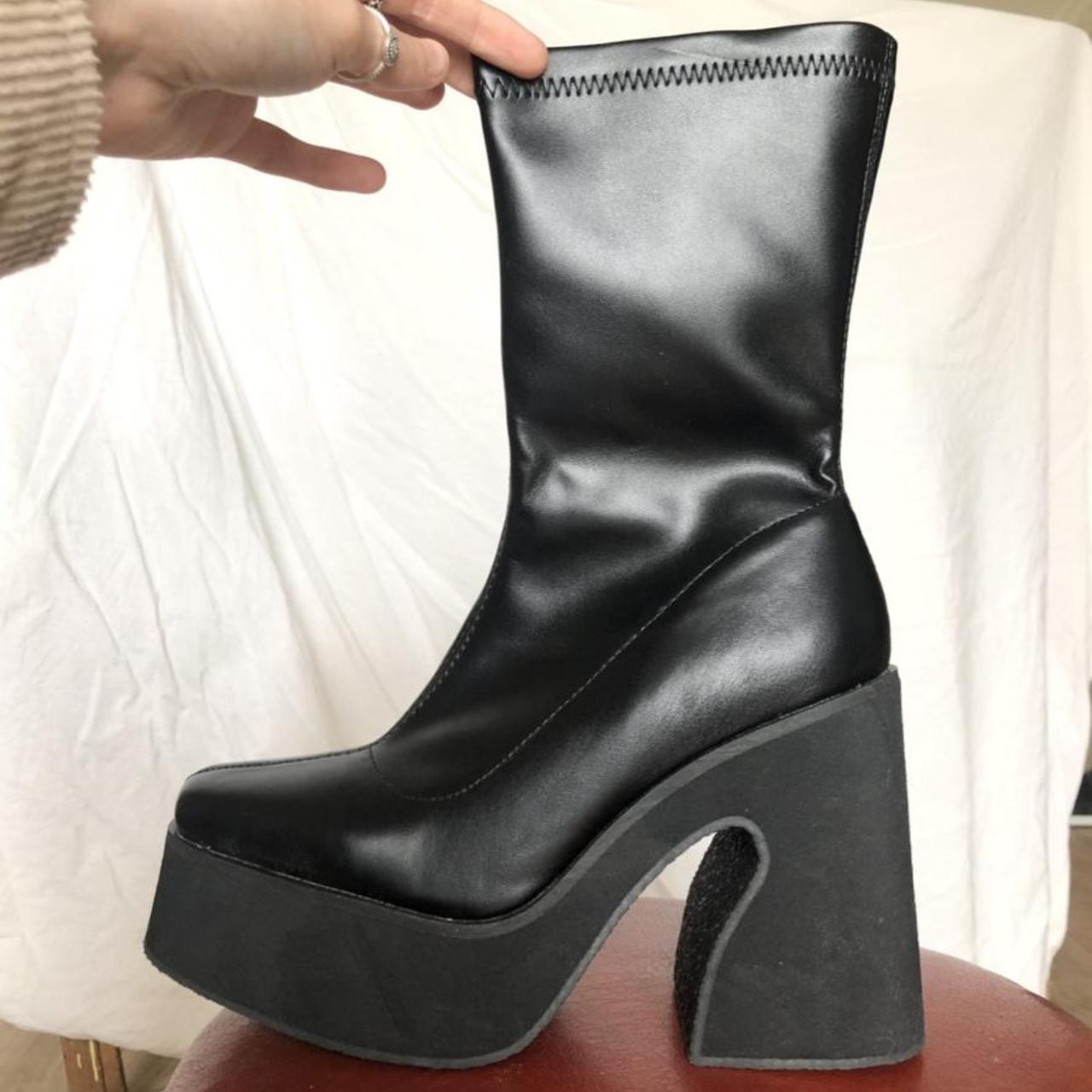 Heeled leather boots Faux leather Platform boots... - Depop