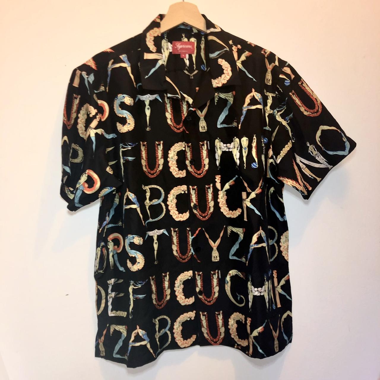 SUPREME silk alphabet shirt , Cease to desist....