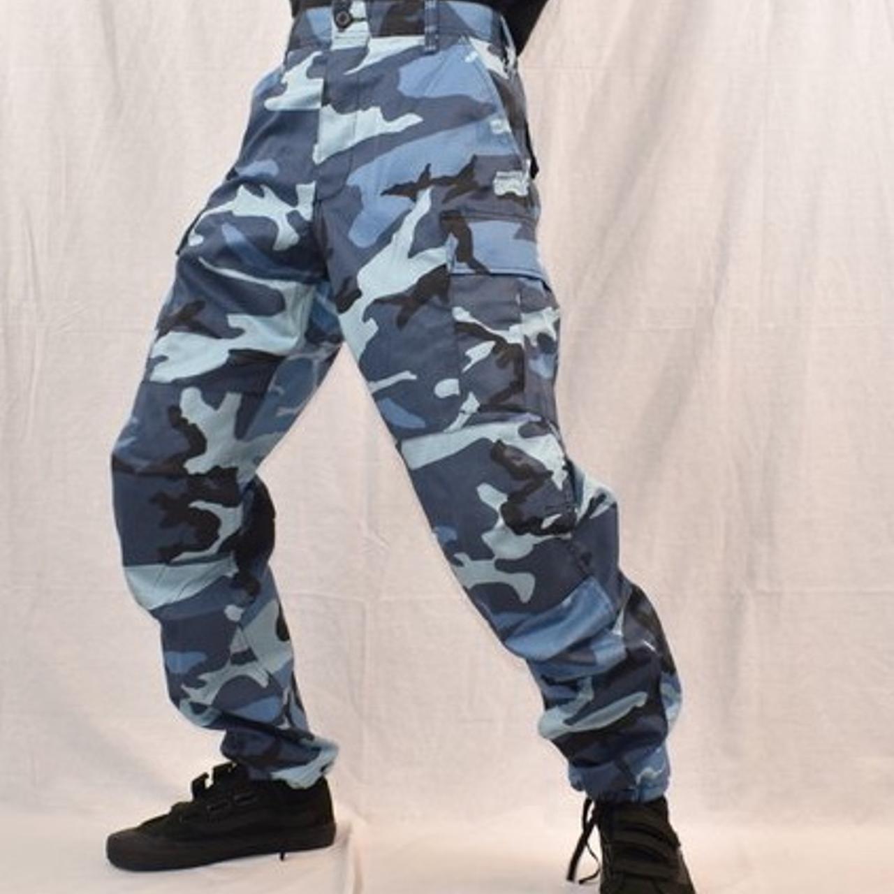 blue and black camo pants