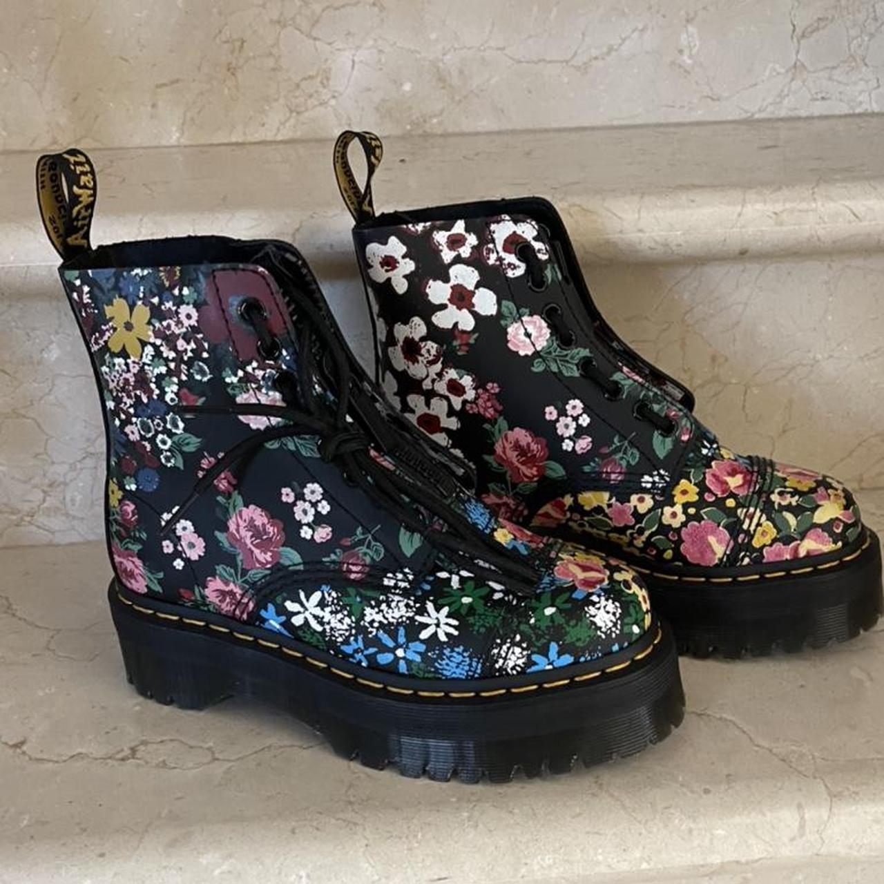 Doc Martens Sinclair Floral Mash up boot Platforms... - Depop