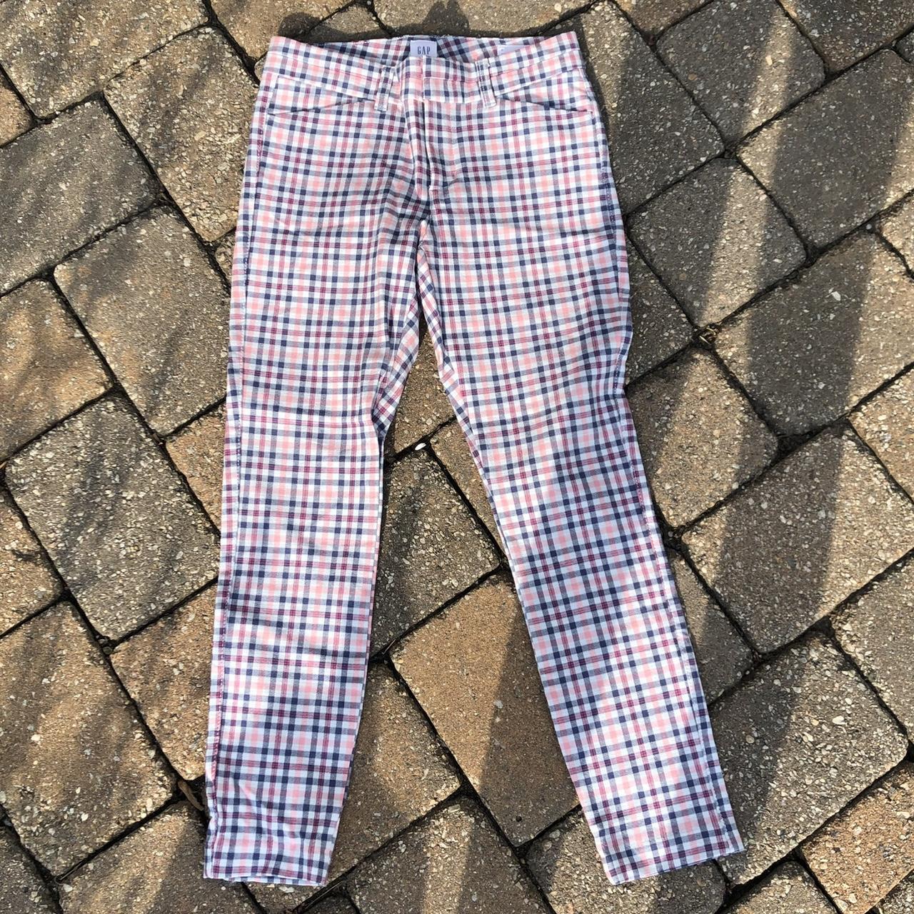 blue and pink plaid pants