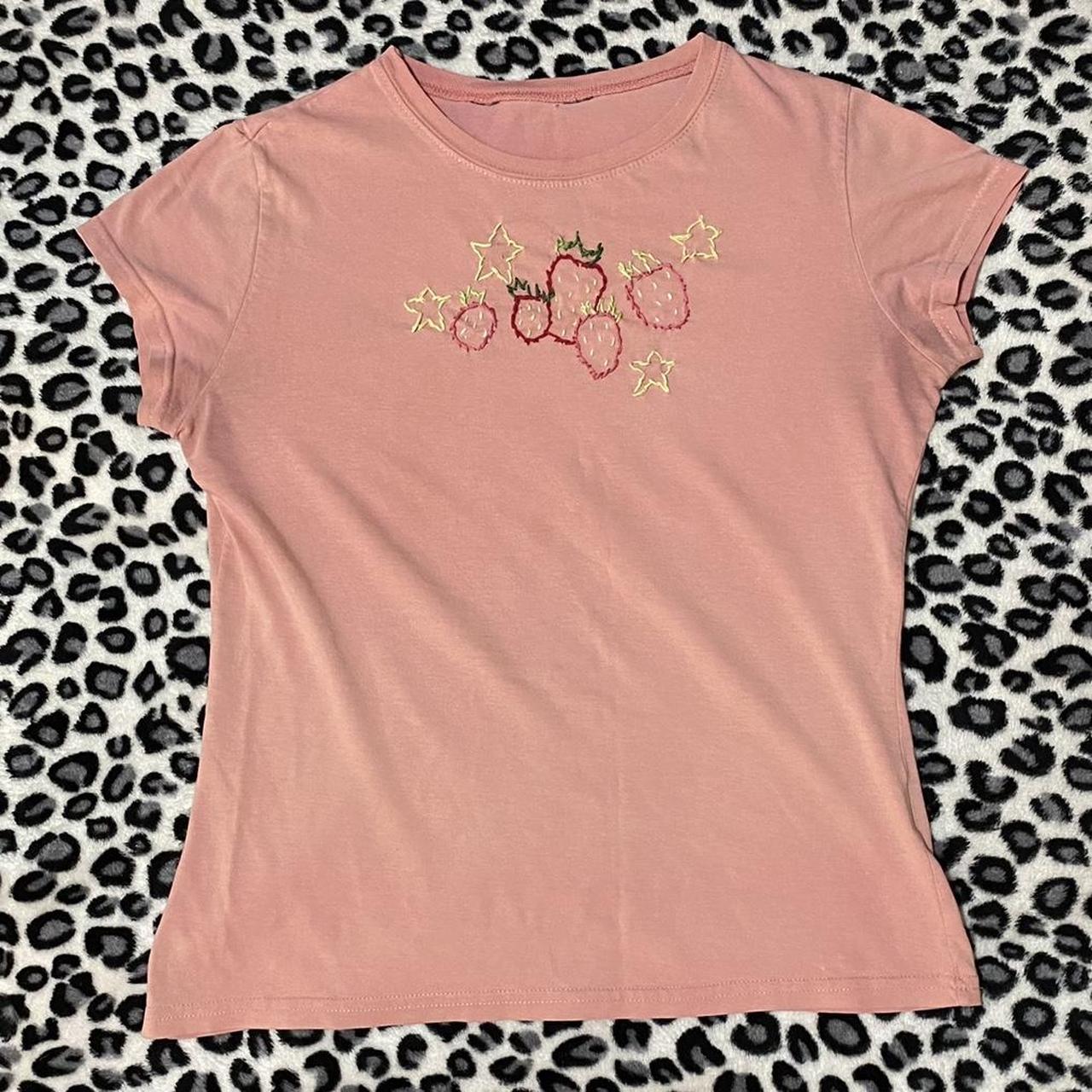 🌀Hand embroidered pink baby tee, some staining under... - Depop