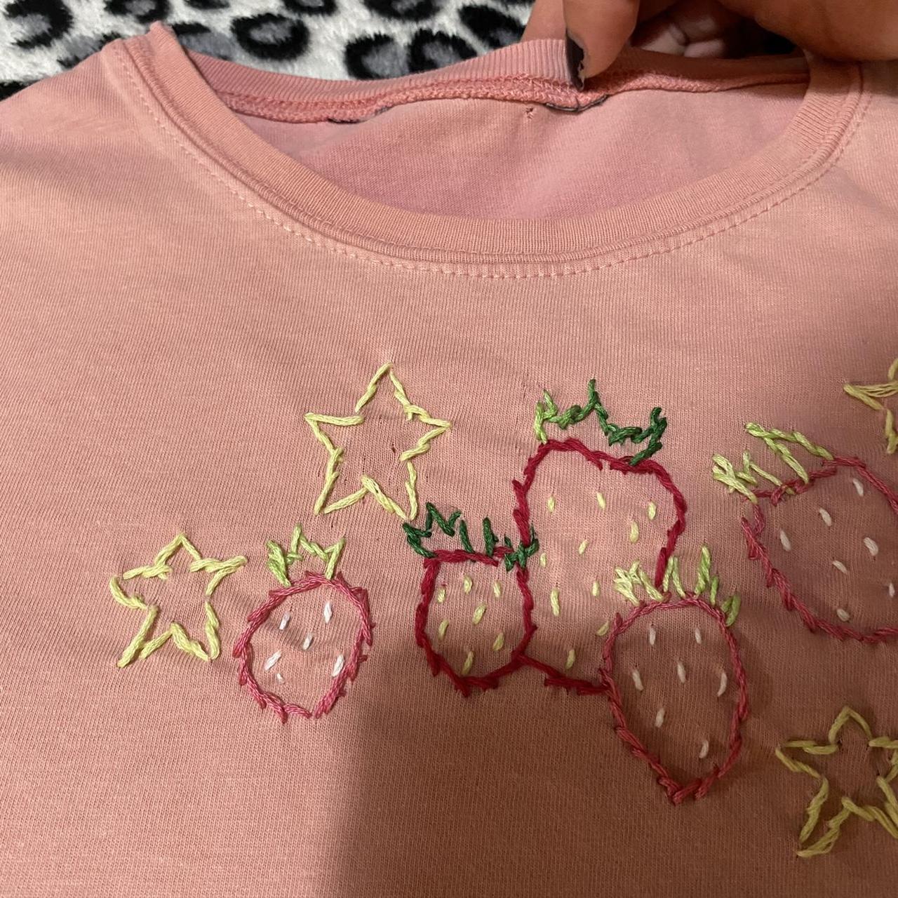 🌀Hand embroidered pink baby tee, some staining under... - Depop
