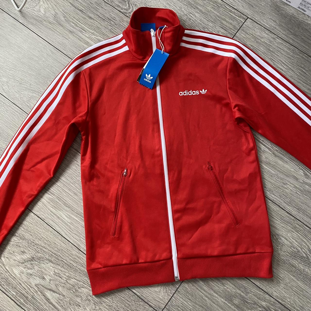 Adidas women’s red and white stripes track top 3... - Depop