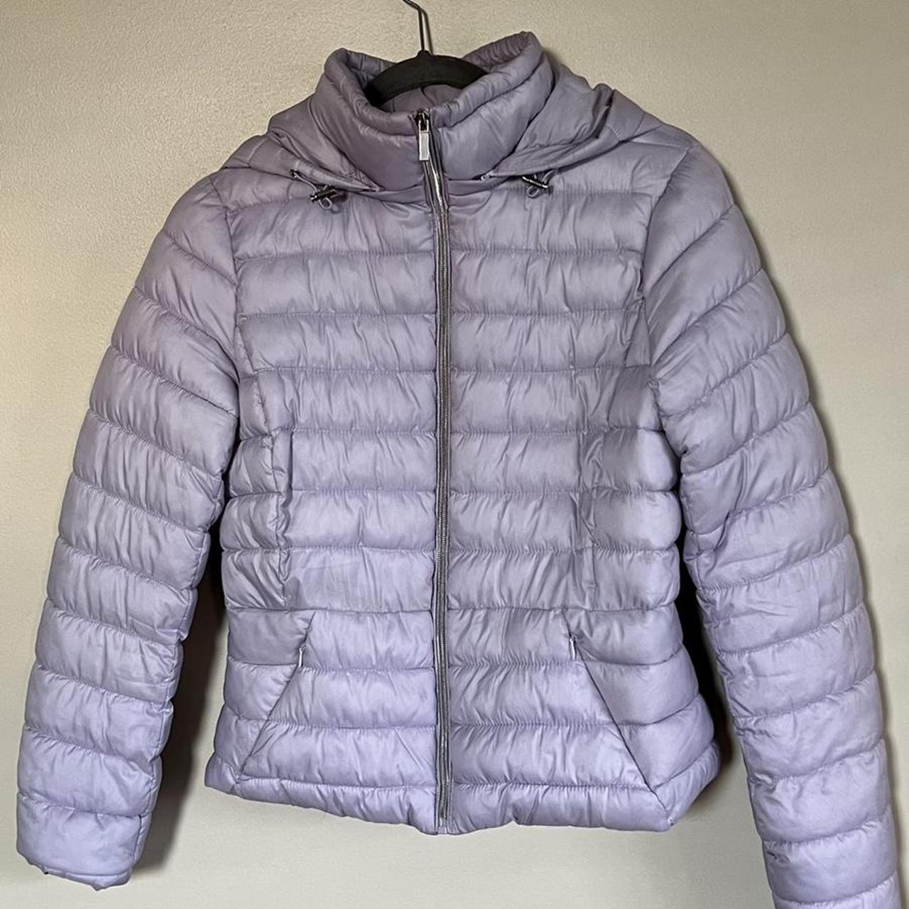 lavender puffer jacket with hoodie minor Depop