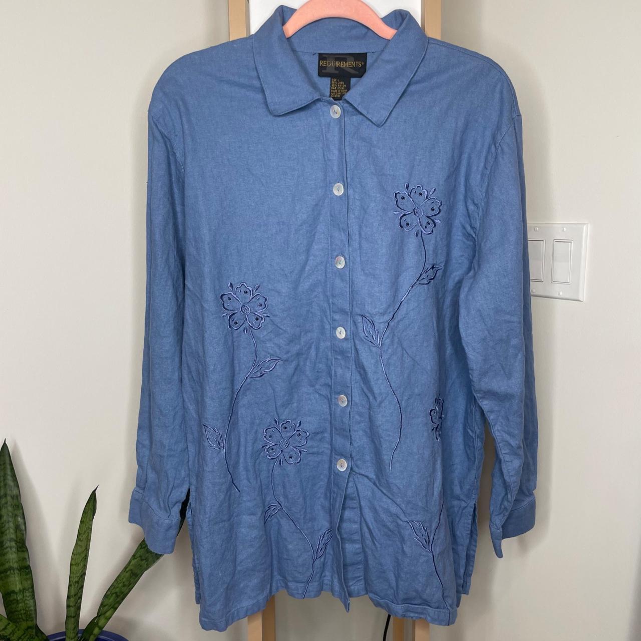 Vintage Blue Simple Floral Button Up Brand:... - Depop