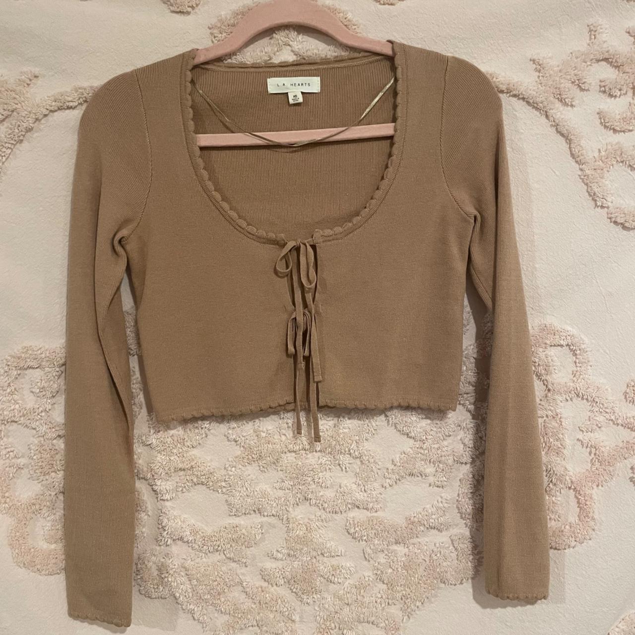 Dark Tan Tie Front Long Sleeve brand: LA Hearts tag... - Depop