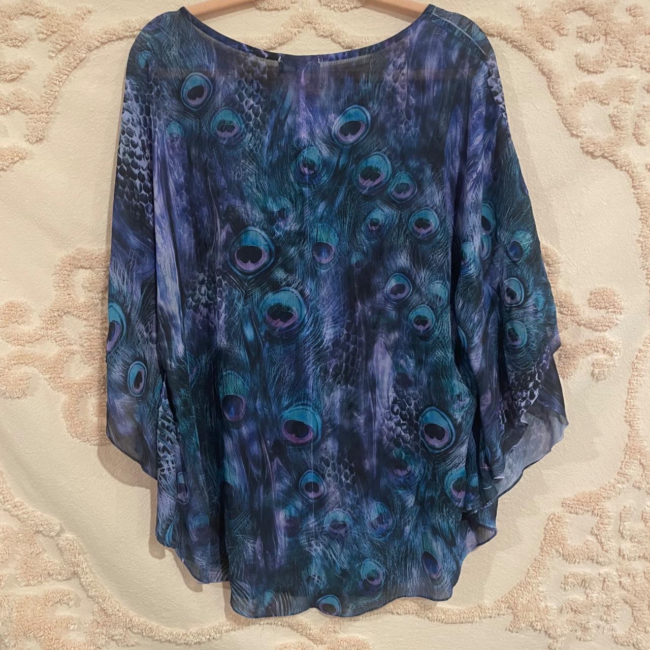 Sheer Blue & Purple Peacock Rhinestoned... - Depop