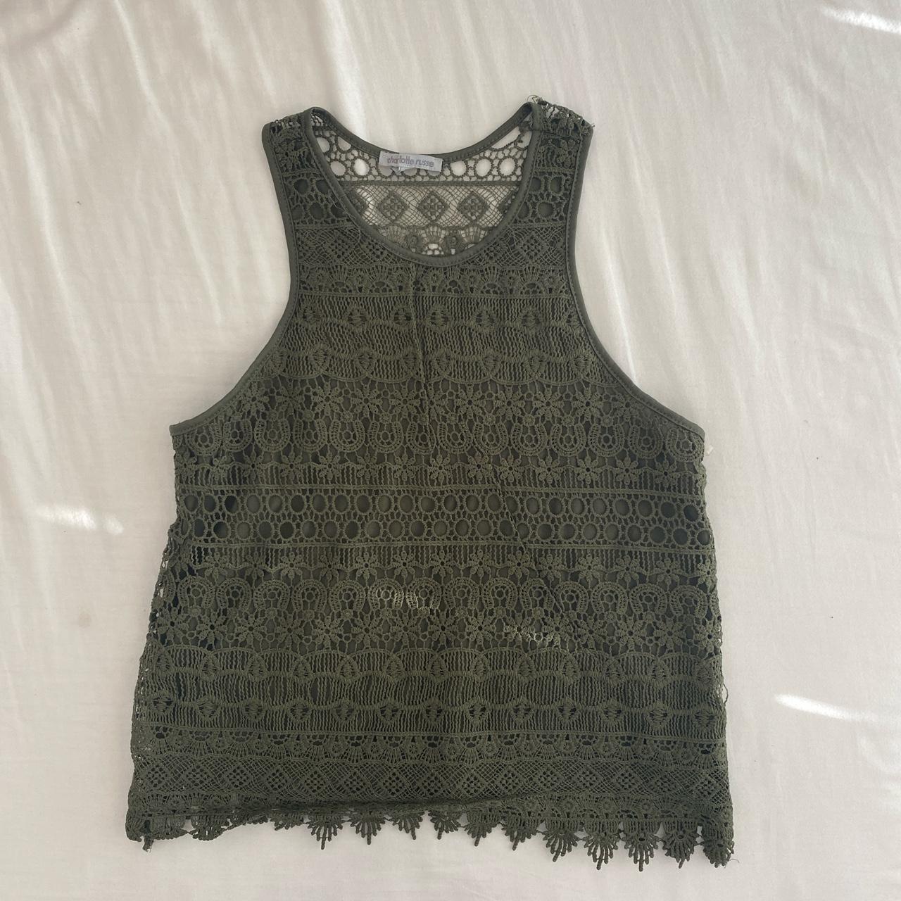 Army green crotchet tank from Charlotte Russe Worn... - Depop