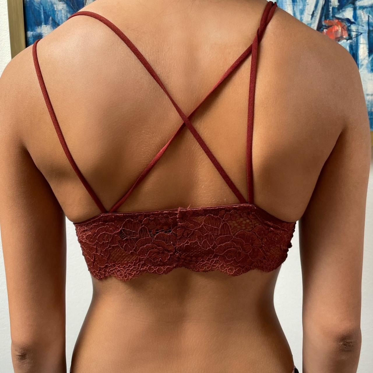 Burgundy lace bralette top, super cute and in great - Depop