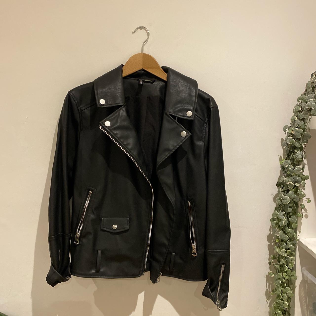 H&m oversized pleather jacket Worn once Comes with a... - Depop