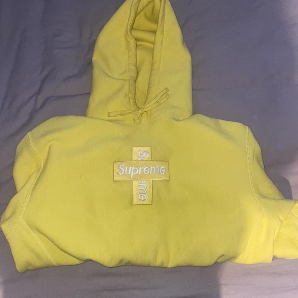 SUPREME CROSS BOX LOGO HOODED SWEATSHIRT - LEMON 🍋... - Depop