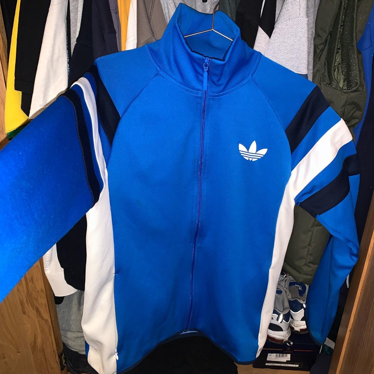 Adidas Men's Blue and White Jacket | Depop