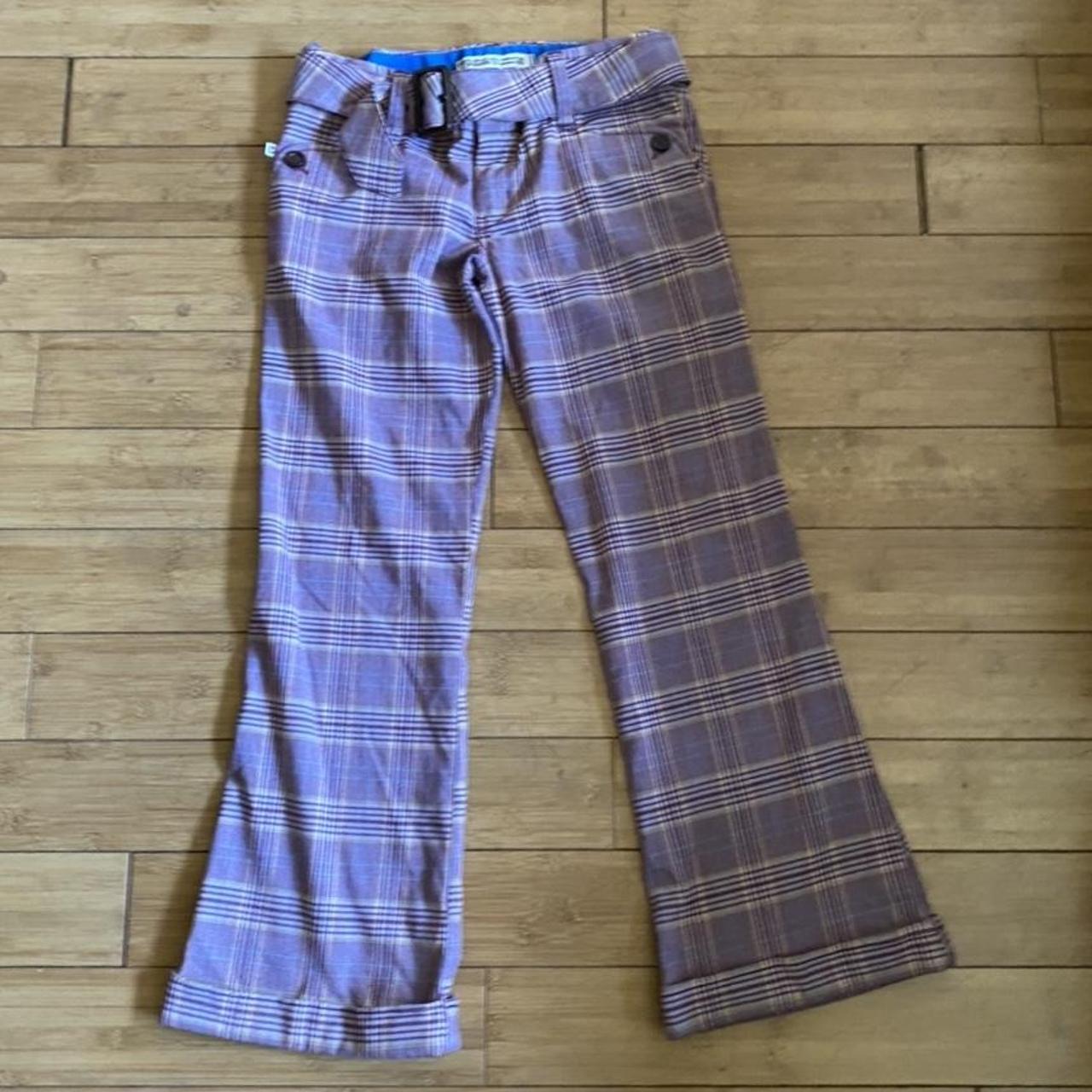 early 2000s y2k hollister plaid flare pants with belt - Depop