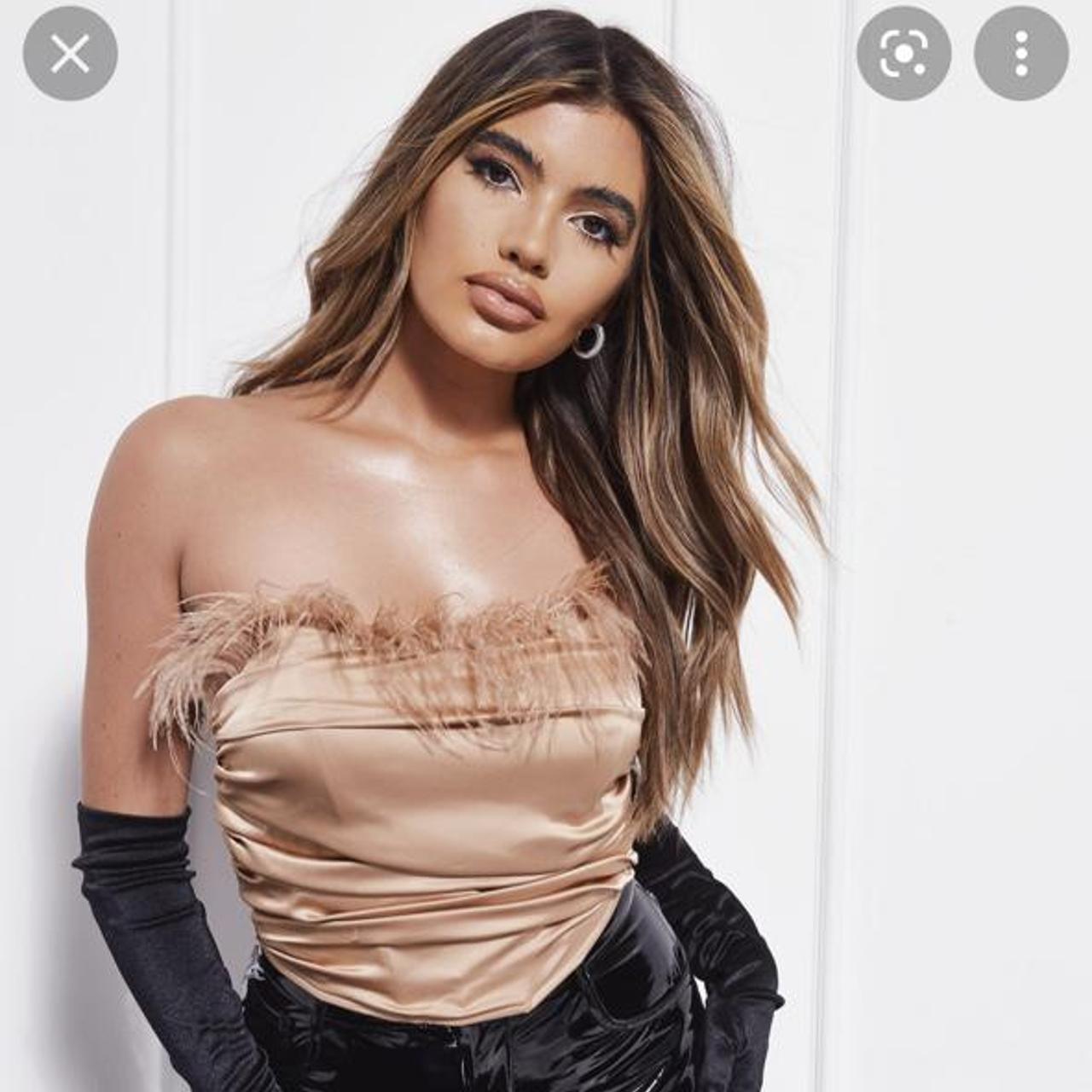 Missguided Size 8 Ruched High Bust Point Gold Satin   Depop