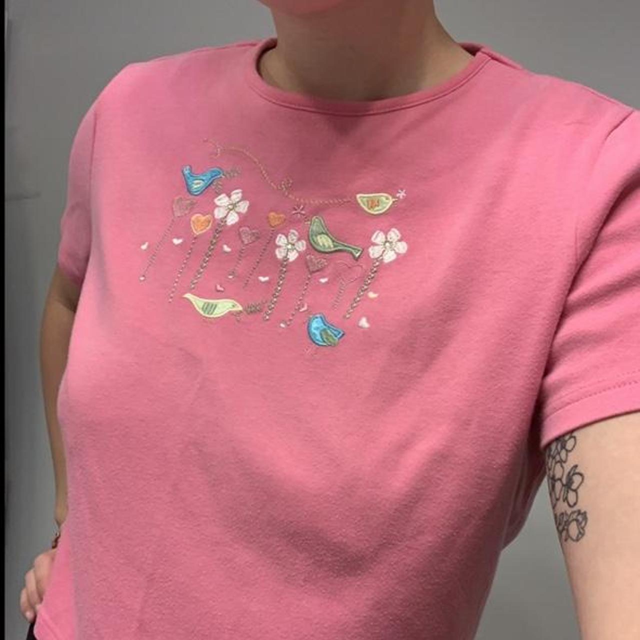 Adorable baby pink graphic tee. Really cute flower... Depop