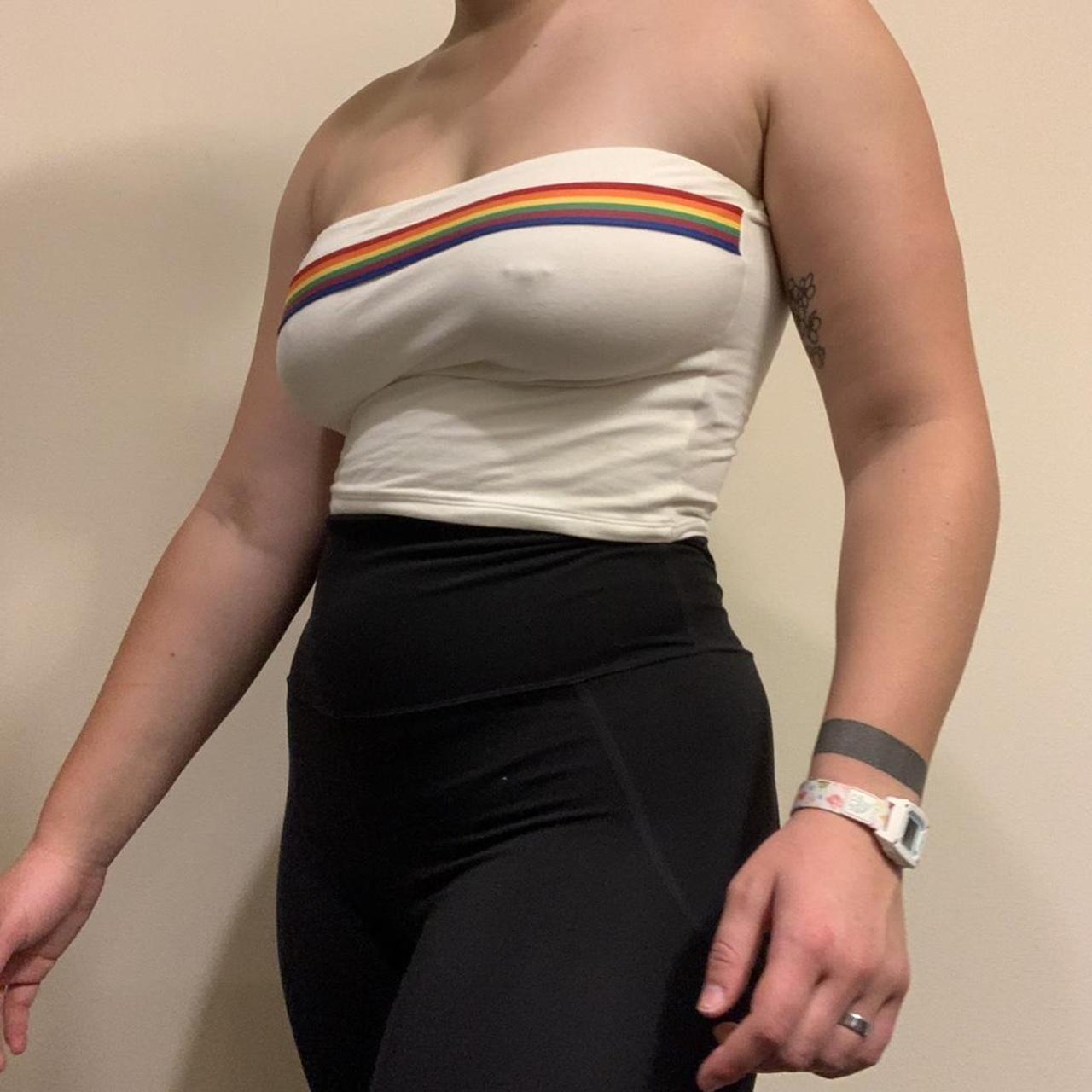 Rainbow pride white tube top. Bought from hot rags... - Depop