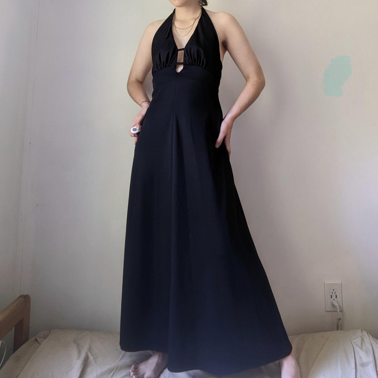 Vintage 70's Black Maxi Halter Formal Dress The... - Depop